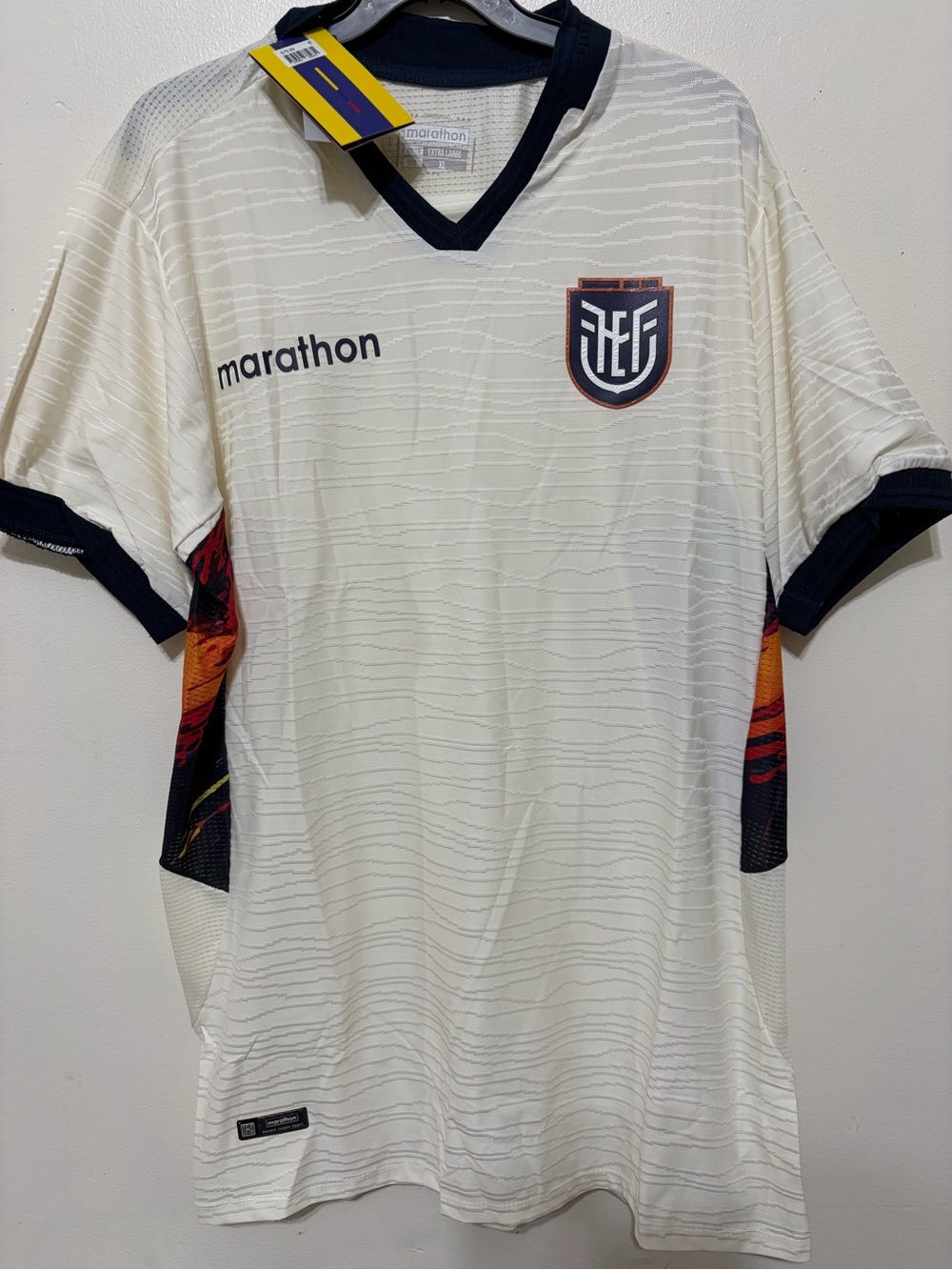 Men's White V-Neck Football Jersey with Navy Trim
